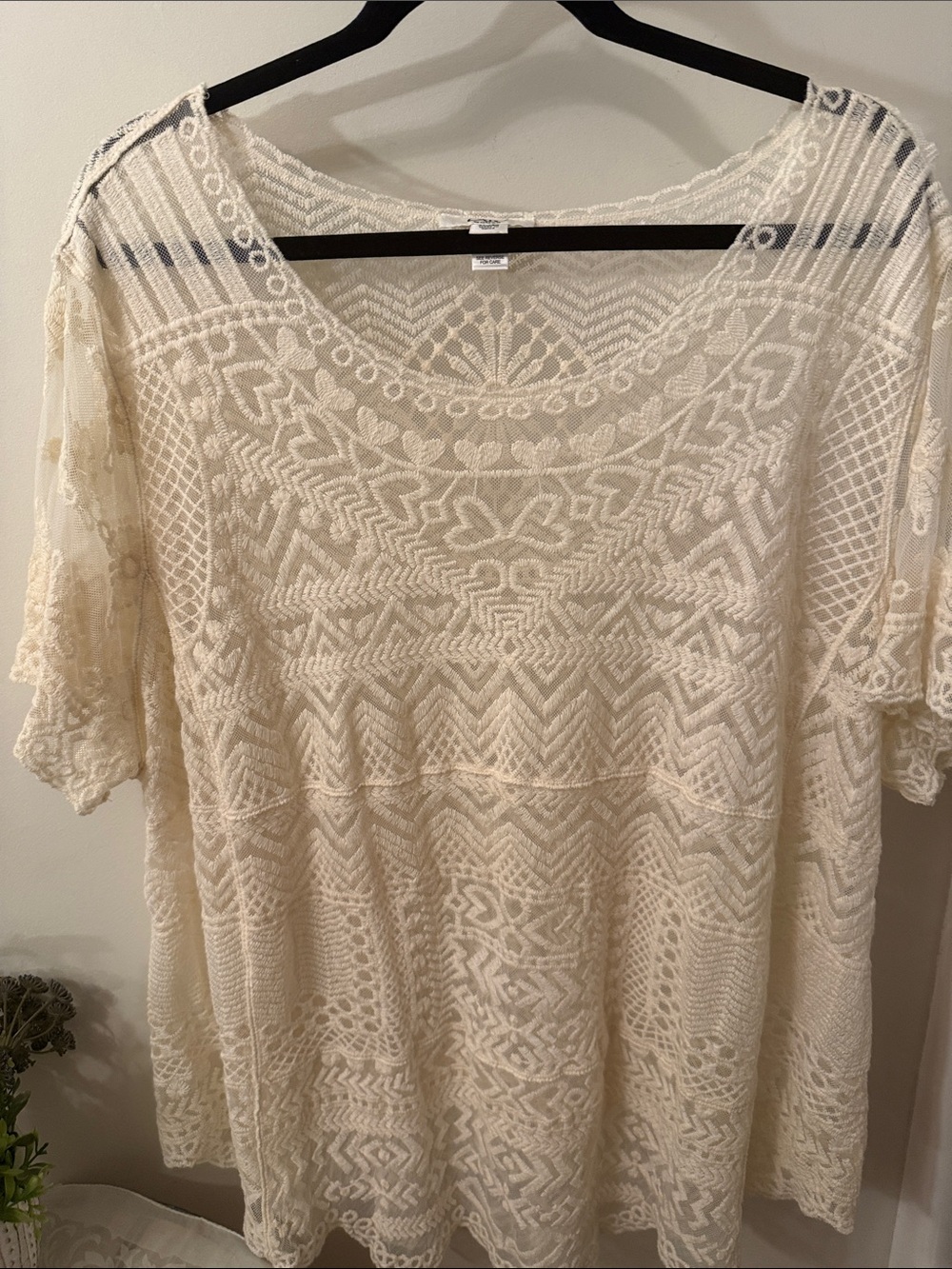 Romantic Cream Crochet Tunic from Cato, 22/24W Excellent Condition
